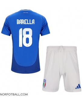 Billige Fotballdrakt Italia Nicolo Barella #18 Replika Hjemmedraktsett Barn EM 2024 Kortermet (med bukser)